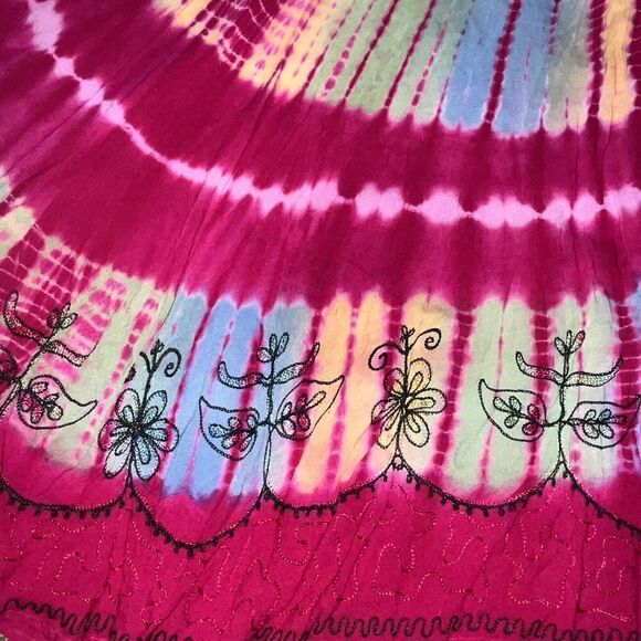Hippie Dress One Size MIDI Colorful Fuschia Rainbow‎ Embroidered Bold Festival - Picture 3 of 9